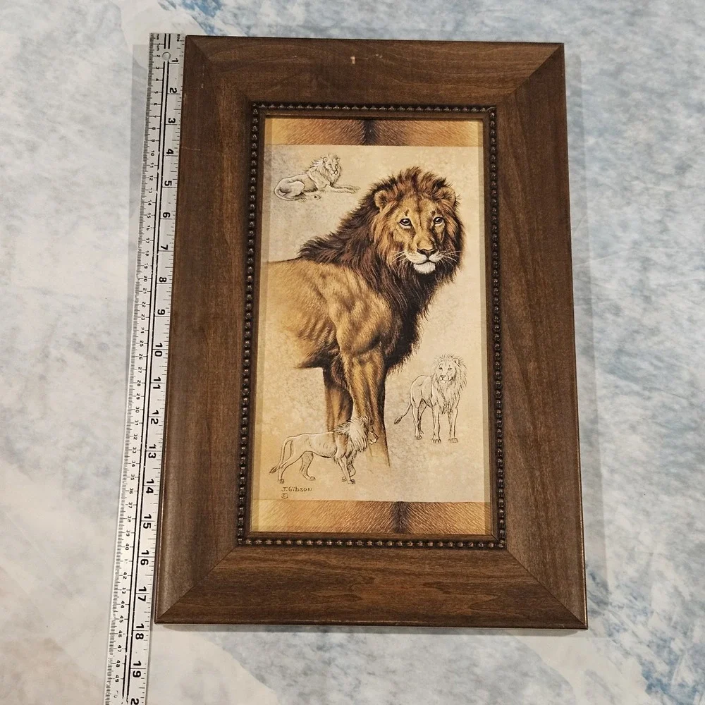 Safari Animal Wall Art Set Tiger Lion Framed Prints J Gibson Rustic‎ Decor